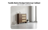 Retro Design Rattan Tip-out Shoe Cabinet Unrestricted Standing Storage Furniture Space-Saving Design Large Capacity for Homeowners, Apartment Dwellers, Families, Entryway, Hallway, Mudroom, Living Room