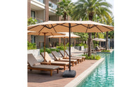 Three-Head Patio Umbrella Windproof Patio Umbrella with Base Waterproof Parasol for Business Owners, Cafe, Market Stalls, Backyard