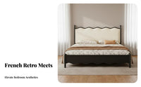 Vintage Design Curved Headboard Bed French Inspired Bedroom Furniture Elegant Design Bedstead Storage Option for Adults, partners, Homeowners, Guest Room, Apartment