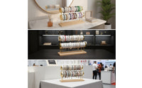 Double-Tier Bracelet Display Stand Leather-Wrapped Wooden Bracelet Stand Countertop Bangle Display Minimalist for Collectors, Dresser