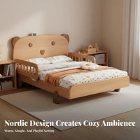 Solid Wood Single Bed Guardrails Wooden Bed with Guardrail Rounded Edges for Young Children, Parents, Bedroom, Small Apartment, Playroom