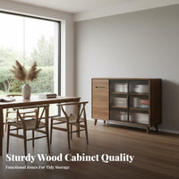 Modern Design Fluted Glass Door Credenza Multi-Functional Sideboard Adjustable Shelves Buffet Cabinet Soft-Close Doors for Entertainers, Homeowners, Apartment Dwellers, Dining Room, Kitchen, Entryway, Hallway
