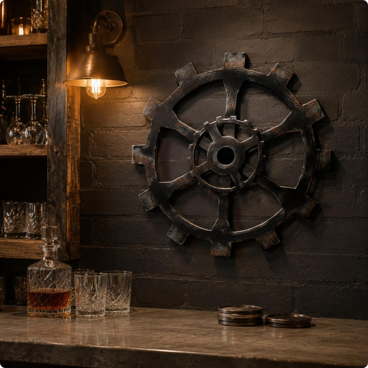 Wooden Gears Wall Decor Antique Look Steampunk GearOrnament Handmade for Cafe