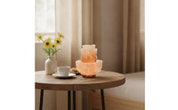 Warm Lotus Mineral Lamp Carved Mineral Lamp with Wooden Base Ambient Night Light Natural for Bedside, Bedroom
