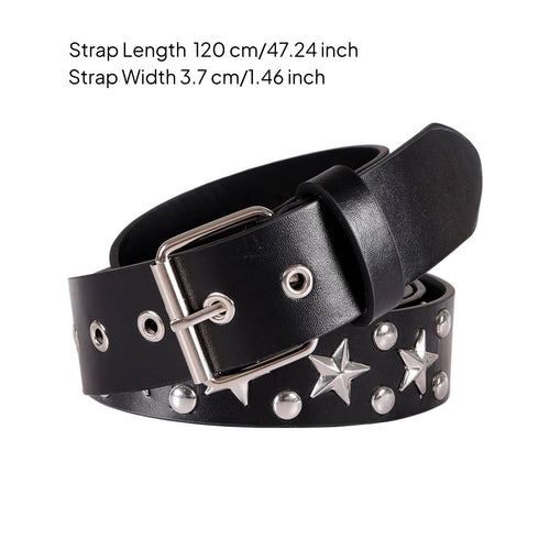 Star Eyelet Belt Gift Choice Double Prong Buckle Belt for Jeans, Women, Men