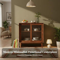 Solid Oak Sideboard with Hutch Multi-Functional Nordic Design Dining Room Hutch Multifunctional Sideboard with Drawers and Doors for Families, Hallway