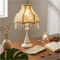 Fringe Table Lamp Decorative Table Lamp with Textile Shade Vintage-Inspired Princess-Style for Girls, Bedroom, Reading Corner