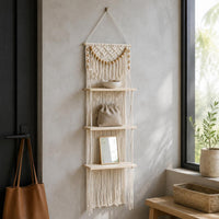 Three-Tier Wall Shelf Easy to Hang Macrame Wall Shelf Long-Lasting for Apartment