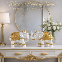Elephant Ornament Statue Resin Collectible, Gold Elephant Figurine for Living Ro #variant:White Gold