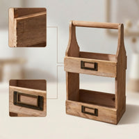 Rustic Two-Tier Storage Box Lightweight Organizer Case with Handle Farmhouse Storage Box with Handle Long-Lasting for Vanity