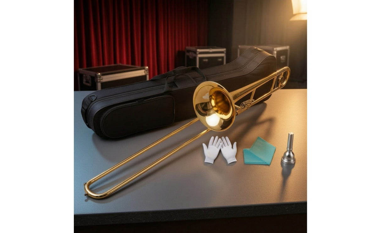 Bb Tenor Slide Trombone Beginner B Flat Trombone Entry-Level Brass Instrument for Beginners, Students, Student Orchestra, Rehearsal Home Rehearsal