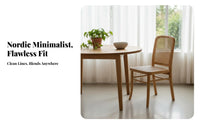 Cane Rear Chair Nordic & Aesthetic Armless Wooden Chair Natural Imperfection Artistic Look Woven Rearrest for Adults, Study Room