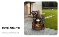 Boy and Girl Garden Statue Whimsical Design Children Garden Sculpture Hand-Painted Details Boy and Girl Water Feature Statue for Grandparents, Patio