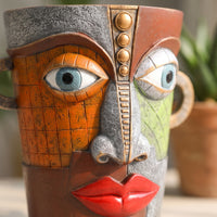 Resin Face Planter Unique Flower Pot Textured for Desk, Patio, Gardeners