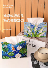 Luxury Floral Leather Tissue Box for Desktop, High-End