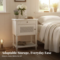 Rattan Drawer Nightstand French design Rattan Drawer End Table Vintage Design Distressed Finish for Adults, Teens, Hotel, Office