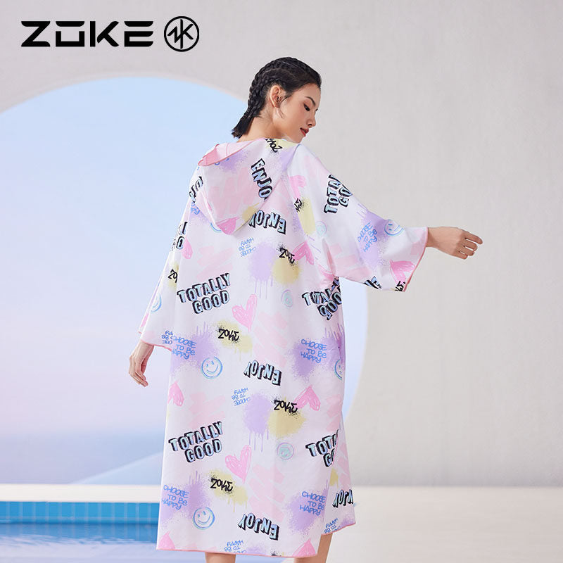 洲克成人浴袍开衫吸水速干斗篷zoke女士防晒浴巾温泉度假防风保暖