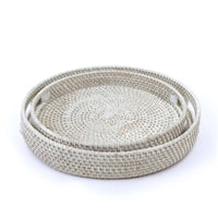 2 Pieces Round Rattan Tray Handwoven for Home Organization