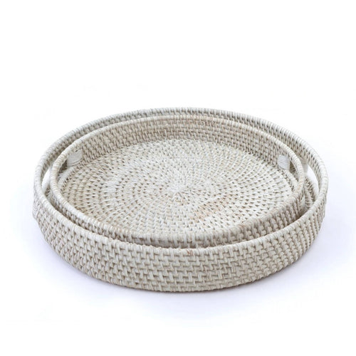 2 Pieces Round Rattan Tray Handwoven for Home Organization