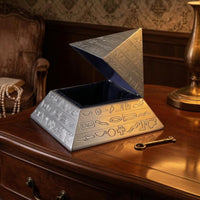 Pyramid Jewelry Box Engraved Pattern Tin Alloy Jewelry Box Open Interior