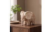 Elephant Figurine Wood-Toned Elephant Statue Auspicious for Tea Table