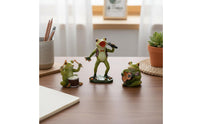 3 Pieces Musical Frog Ornaments Set Cute Miniature Frog Statues Handcrafted Look House Decoration for Desktop, Garden