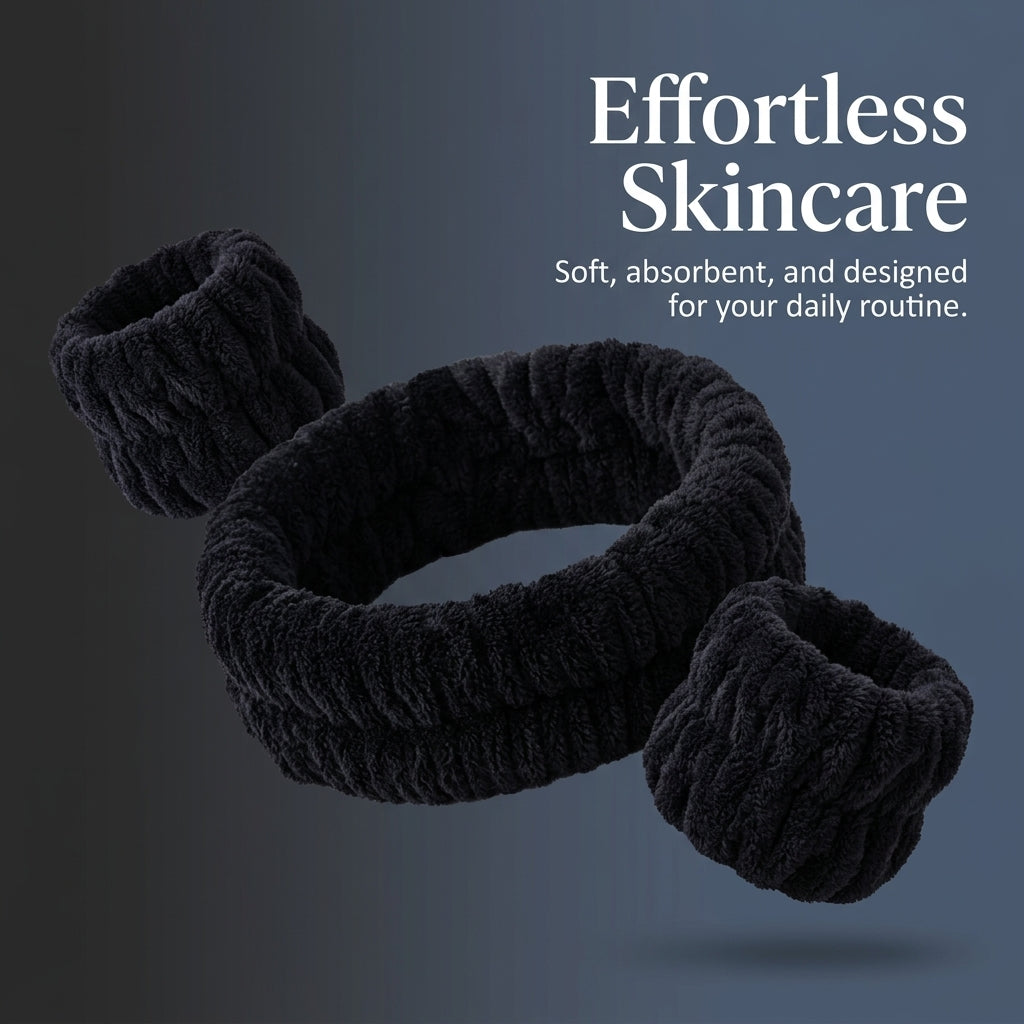 3 Pcs Spa Headband Wrist Band Set for Washing Face, Makeup Hairband with Adjustable Elastic for Facial Care Skincare, Terry Cloth