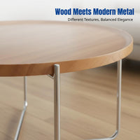 Round Coffee Table, Minimalist Italian Design, Sturdy Wood Top, Metal Frame, Small Apartment End Table