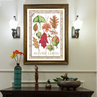 Joyful 99 Autumn Leaves Stamped Cross Stitch Kit, Small Landscape Maple Leaf DIY Embroidery Set