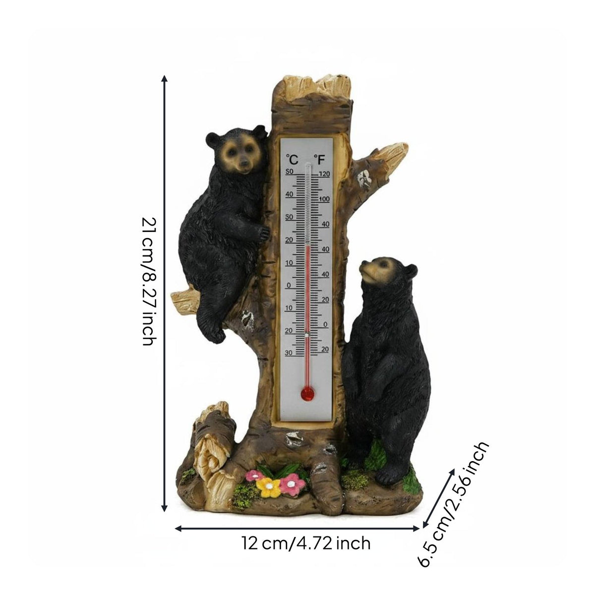 Bear Thermometer Statue Resin Creature Garden Thermometer Easy to Read for Patio