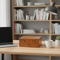 Hardwood Wood Desktop Organizer Space-Saving 3-Drawer Storage Box 3-Drawer Wooden Organizer Retro Design Vintage Desktop Storage