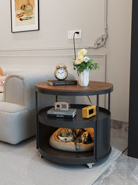 Cream Style Round Marble-Effect Mobile Coffee Table with Storage