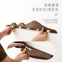 Creative Wooden Wall Hook Rail with Adhesive Strips, No Drilling, for Bags and Hats, 6 Hooks