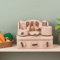 Wooden Pretend Kitchen Set Child-Centered-Influenced Wooden Role Play Cooktop Pretend Play Kitchen Cooktop for Young Children, Daycare