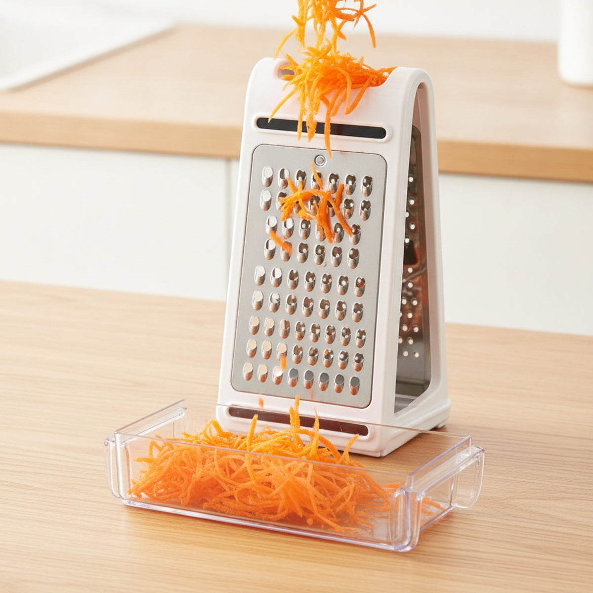 Multipurpose Cheese Grater with Container Safe Grip Food Grater with Container Ergonomic Vegetable Shredder with Box Upright for Home Cooks, Kitchen, Meal Prep, Small Kitchens