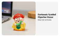 Creative Design Chinese God of Wealth Statue Hand-Painted Cartoon Prosperity Deity Figurine Stable Base for Office Workers, Business Owners