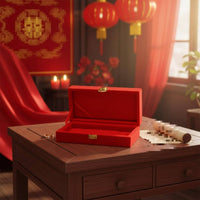 Red Velvet Gold Bar Box Secure Latch Closure Chinese Wedding Gift Box