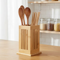 Wooden Chopstick Holder Space Saving Chopstick Storage Box Wood Grain Bamboo Cutlery Box for Restaurant