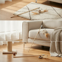 Cat Teaser Wand Wooden Cat Wand with Feathers Indoor for Chase Sessions, Kittens