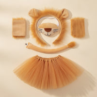 Soft Fabric Lion Headband with Gloves Furry Lion Costume with Tail Cute Paw Gloves Lightweight for Dress-Up