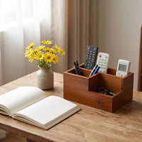 Desk Organizer with Compartments Wooden Desktop Organizer Rustic Desk Tidy for Home Office