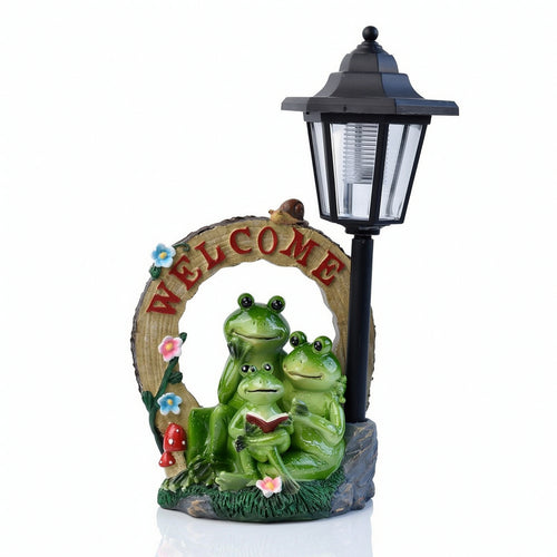 Frog Statue with Solar Lantern Cute Frog Statue with Welcome Sign for Homeowners