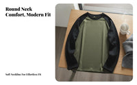 Relaxed Loose Fit T-Shirt, Thermal Cationic Plush, Unisex Crew Neck, Color Block, Autumn