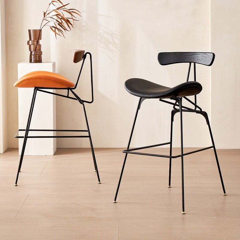 Nordic Luxury Bar Stool with Iron Backrest