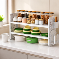 Modern Kitchen Rack, Desktop Rack, 2-Tier, Seasoning Rack, Spice Rack, 60cm Width, Metal, White, Storage