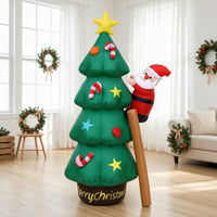 Quiet Inflatable Tree with Climbing Santa Easy to Inflate Christmas Tree with Santa Outdoor Yard Decoration Festive for Families, Lawn, Porch