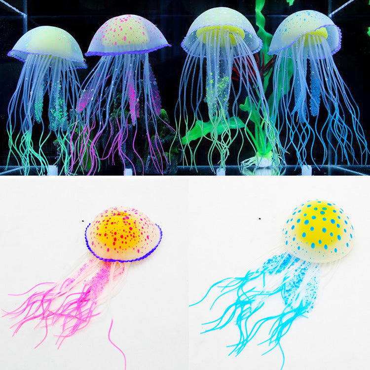 Aquarium Artificial Jellyfish Ornament Set with Coral and Aquatic Plants