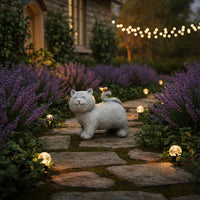 Feline Tail Butterfly Statue LED Lights Sun-Powered Feline Figure Statue Automatic Nightfall Activation