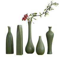 Jingdezhen Ceramic Retro Green Vase for Dried Flowers, New Chinese Zen Home Decor