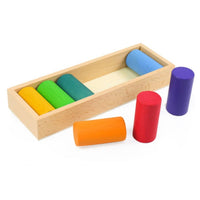 Rainbow Wooden Building Blocks Bright Multi-Hued Stacking Blocks Educational Geometric Shape Sorting Toy for Kids, Young Children, Preschool, Playroom